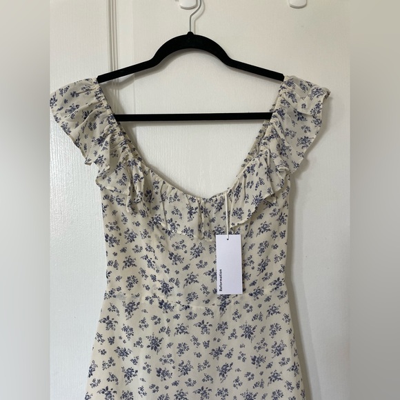 Reformation Floral Ruffle Dress in Cream and Purple - Picture 5 of 10